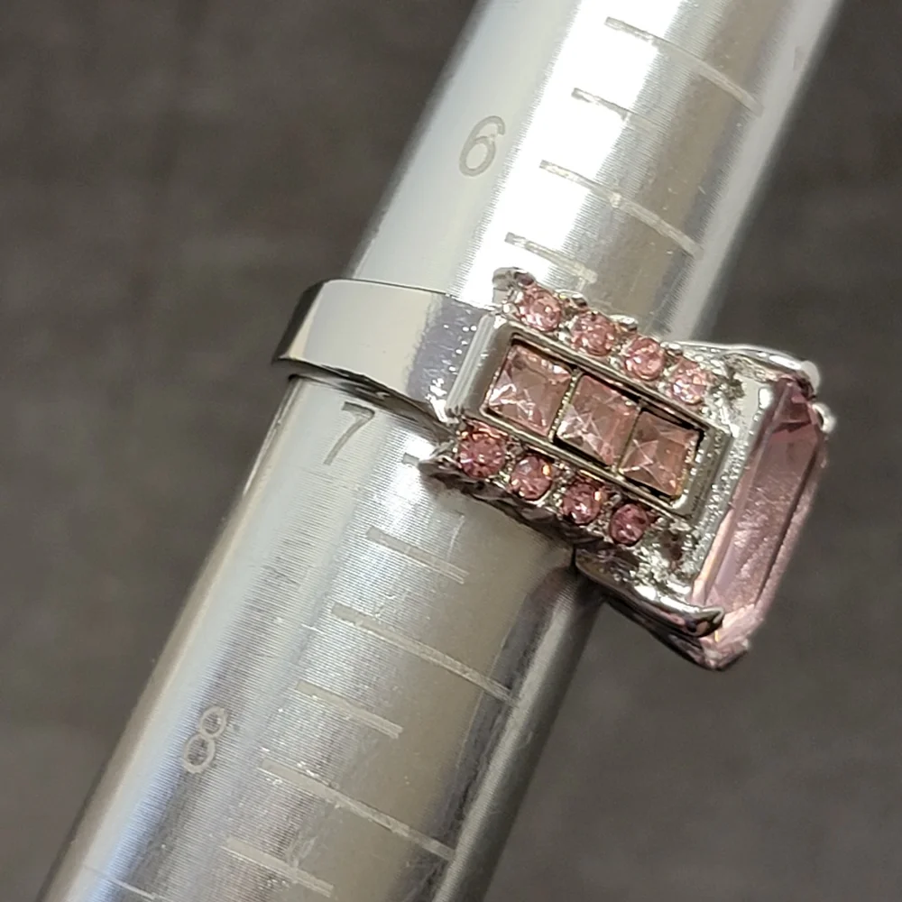 Silver Tone Simulated Pink Gemstone Ring